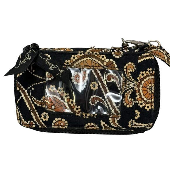 VERA BRADLEY Mini Wallet Wristlet Black Tan Paisley Print ID Holder - Picture 1 of 6